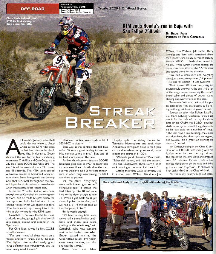 2005 San Felipe 250 Cycle News Article Page 1