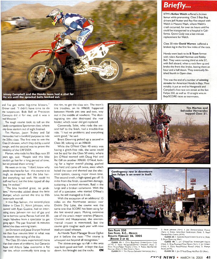 2005 San Felipe 250 Cycle News Article Page 2