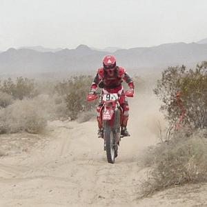 Close up of Chris Blais wining 3rd place at the San Felipe 250 2003 near the at the Percebu road crossing.