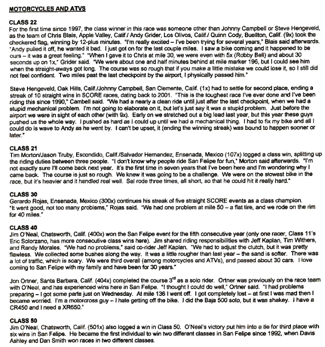 Article on the KTM win of the Tecate SCORE San Felipe 250 2005