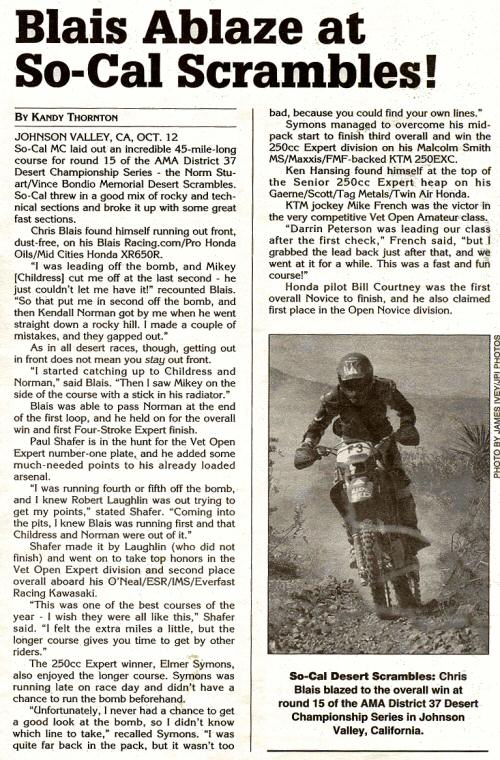 Blais Race Article So Cal Scrambles in 2003 at Johnson Valley